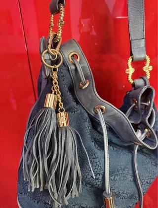 Borsa Just Cavalli blu/grigio con nappine