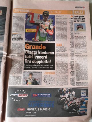 Giornale La Gazzetta dello Sport del 8 Maggio 2011