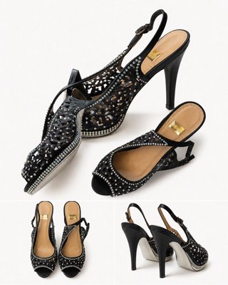 Zapatos tacón pedrería negros talla 37