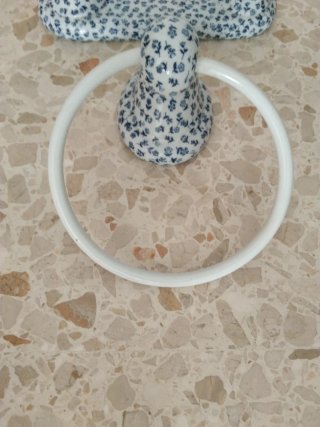 Juego de baño de cerámica floral azul y blanco