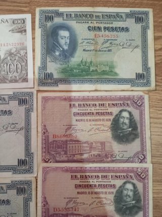 Billetes España 100 y 50 Pesetas