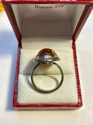 Parure collana anello in ambra e argento vintage
