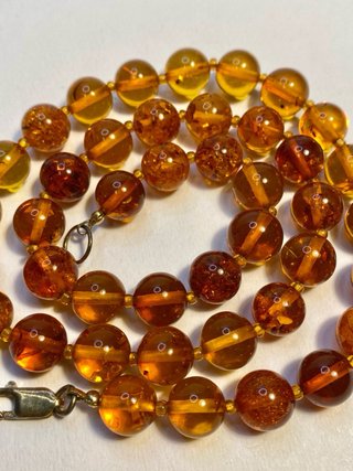 Parure collana anello in ambra e argento vintage