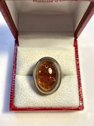 Parure collana anello in ambra e argento vintage