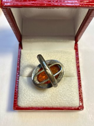Parure collana anello in ambra e argento vintage