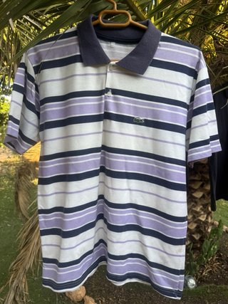 Polo Lacoste Rayas Morado y Azul