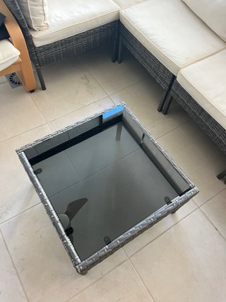 Conjunto terraza mimbre y cristal