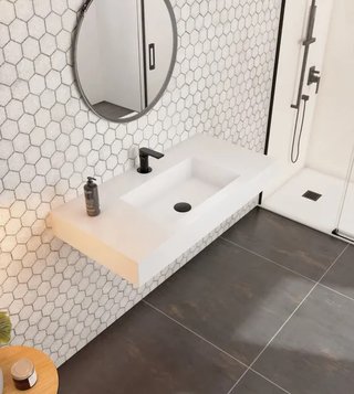 Lavabo suspendido de resina blanco 80 x 46,5 x 12