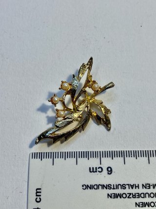 Spilla oro floreale perle sintetiche vintage 60s