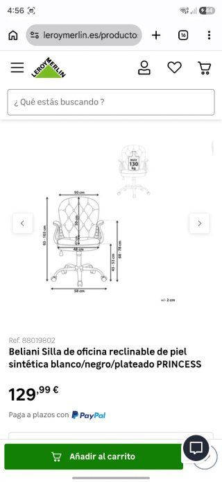 Silla de oficina piel sintética blanca