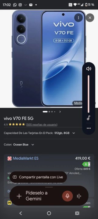 Vivo V70 FE 5G 512GB Azul
