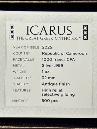Moneda de Plata pura Icarus de 1 Onza