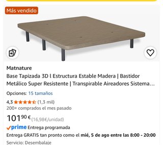 Base tapizada 135cm Matnature - Sin uso