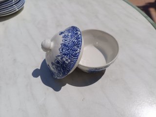 Vajilla Café Vintage Azul y Blanca Completa