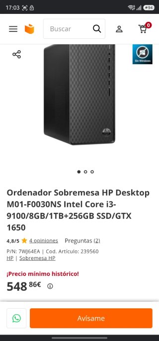 HP Desktop M01-f0030NS / SSD / 8GB RAM / GTX 1650