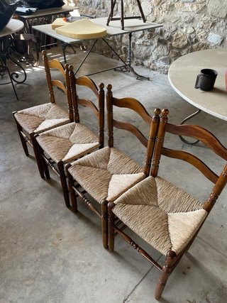 Sillas de madera con asiento de yute (4 unidades)