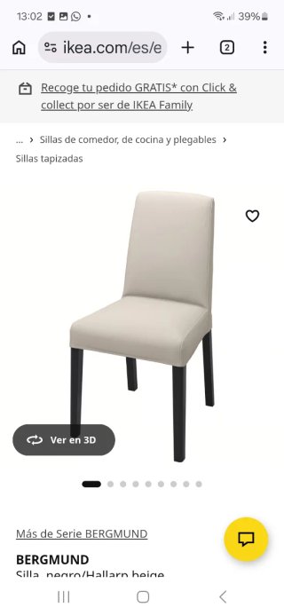 Silla comedor Ikea tela y madera