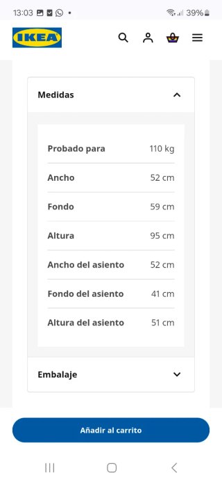 Silla comedor Ikea tela y madera