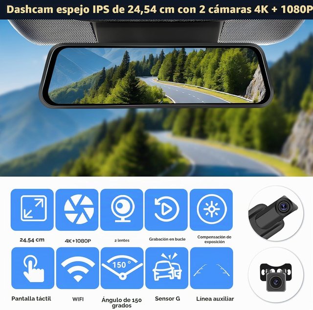 Nuovo CAMECHO Retrovisor 9.66 4K Mirror Dashcam
