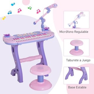 Piano Infantil 37 Teclas con Micrófono Taburete
