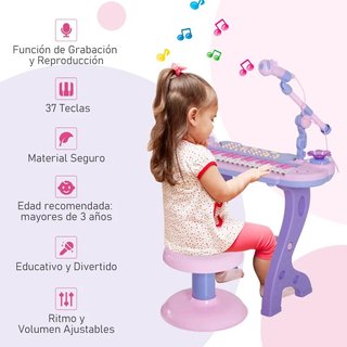 Piano Infantil 37 Teclas con Micrófono Taburete