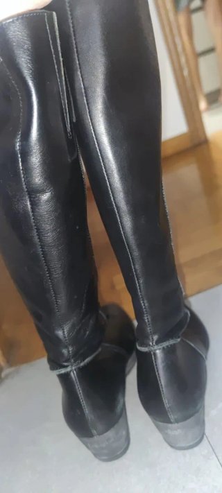 Botas de piel de vestir negras mujer con cuña