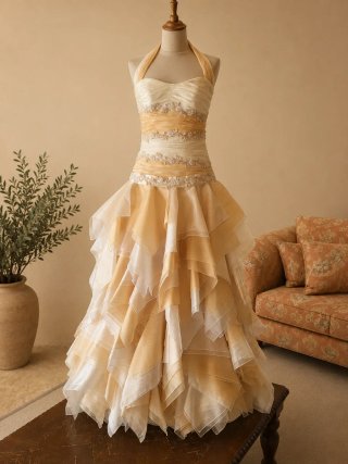 Vestido Festera/Novia Blanco y Amarillo