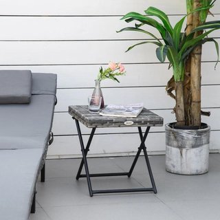Mesa Auxiliar Ratán Plegable Exterior 40x40 Gris