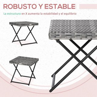 Mesa Auxiliar Ratán Plegable Exterior 40x40 Gris