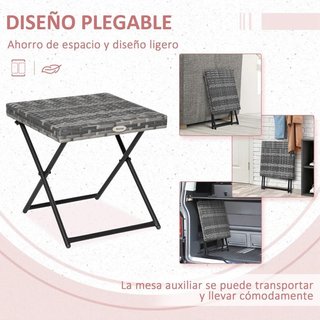Mesa Auxiliar Ratán Plegable Exterior 40x40 Gris