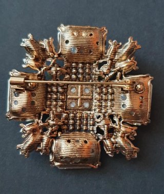 Broche joya piedras turquesa y burdeos