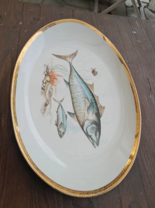 Piatto portata ovale porcellana decoro pesci