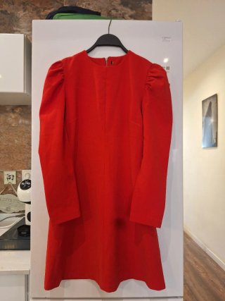 Vestido Rojo Fiesta Manga Abullonada