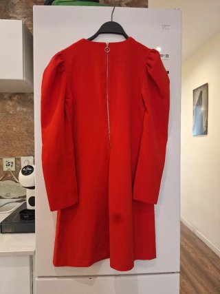 Vestido Rojo Fiesta Manga Abullonada