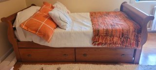 Cama barco madera con 2 cajones, somier laminado