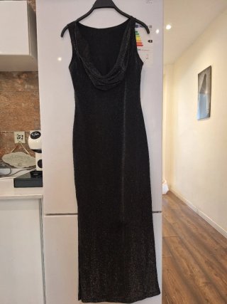 Vestido largo fiesta negro brillante