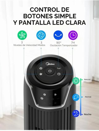 Ventilador Torre Midea Negro con Mando