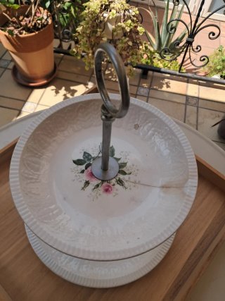 Frutero Cerámica 2 Pisos + Salvamanteles Madera