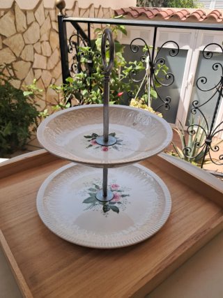 Frutero Cerámica 2 Pisos + Salvamanteles Madera