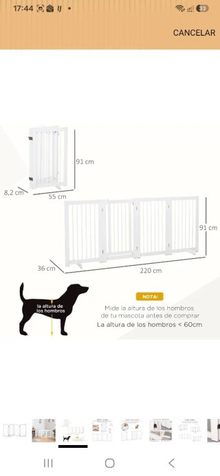 Barrera para perros madera 220x90 cm, plegable.