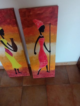 Lote 2 cuadros figuras africanas