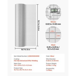 VEVOR Hardware Cloth, 6.3 mm 0.4 x 6 m 0.5 mm Diam