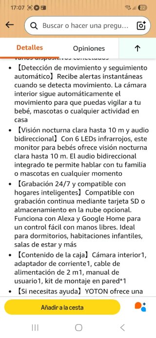Cámara de vigilancia interior nueva precintada