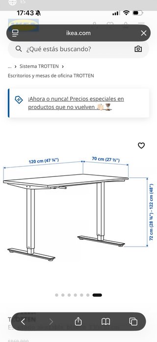 Escritorio elevable  Ikea Trotten 120x70 Beige