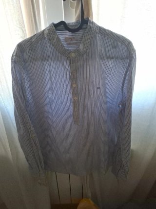 Camisa Milano Lino Rayas Azul Blanco Talla L