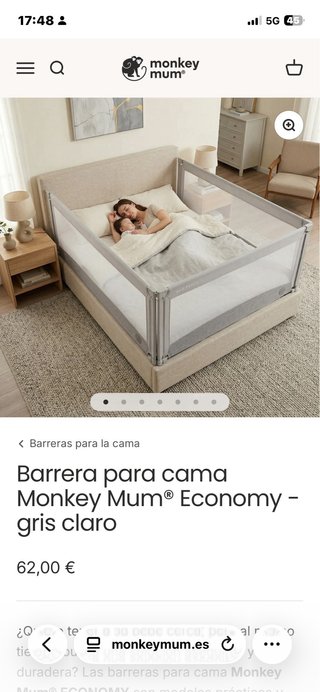 Barrera de Cama para Bebé Gris 190cmx45cm