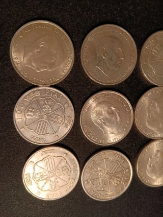 Lote (n°2) monedas 100 pesetas plata Franco