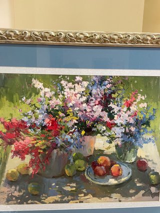Cuadro de flores pintado al óleo
