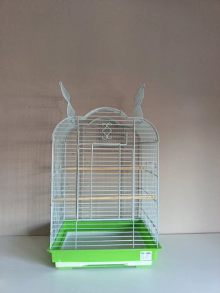 Jaula para pájaros plateada y verde