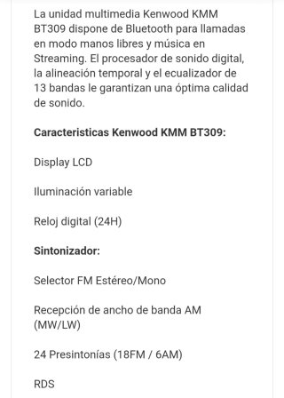 Radio Kenwood KMM-BT309 Bluetooth USB